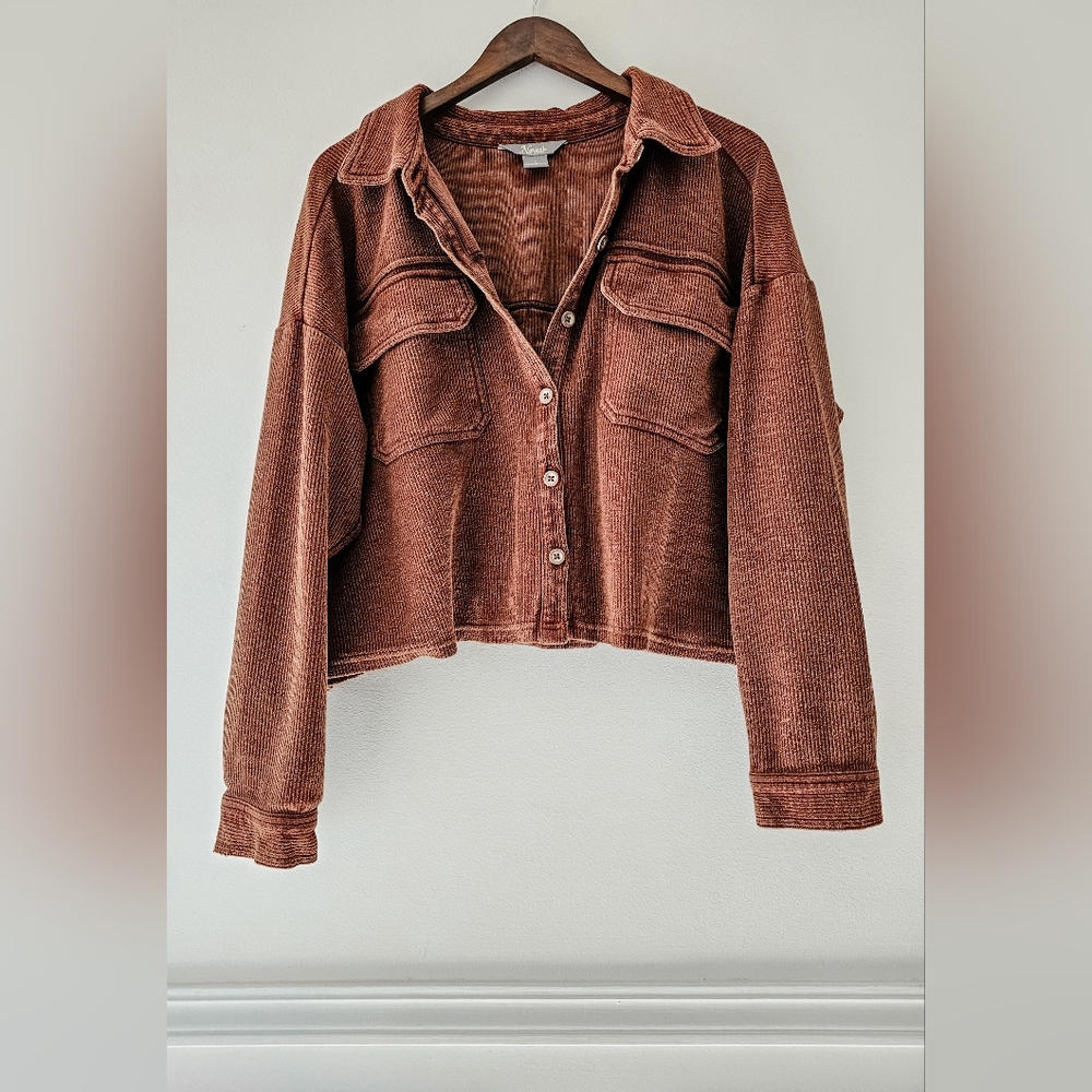 Rib-Knit Long-Sleeve Shirt Jacket